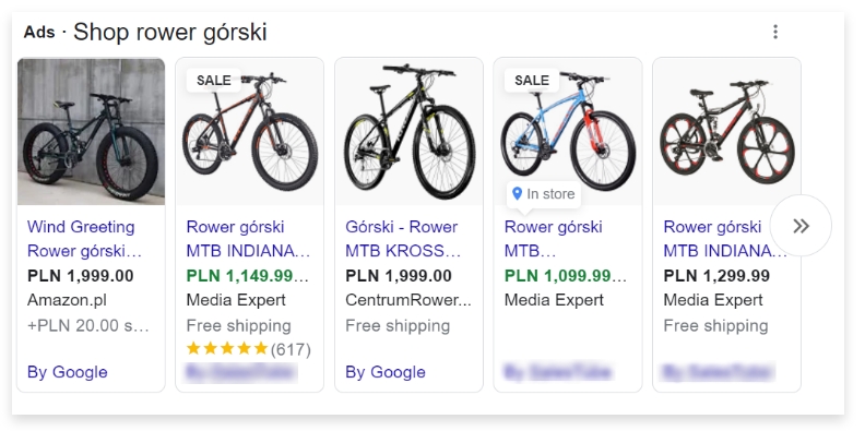 Przykład reklamy produktowej w wyszukiwarce Google