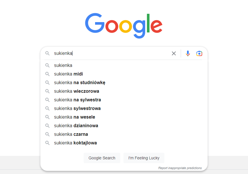 Popdowiedzi dotyczące wyszukiwania w wyszukiwarce Google 