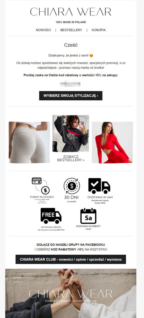 przykład newslettera Chiara Wear