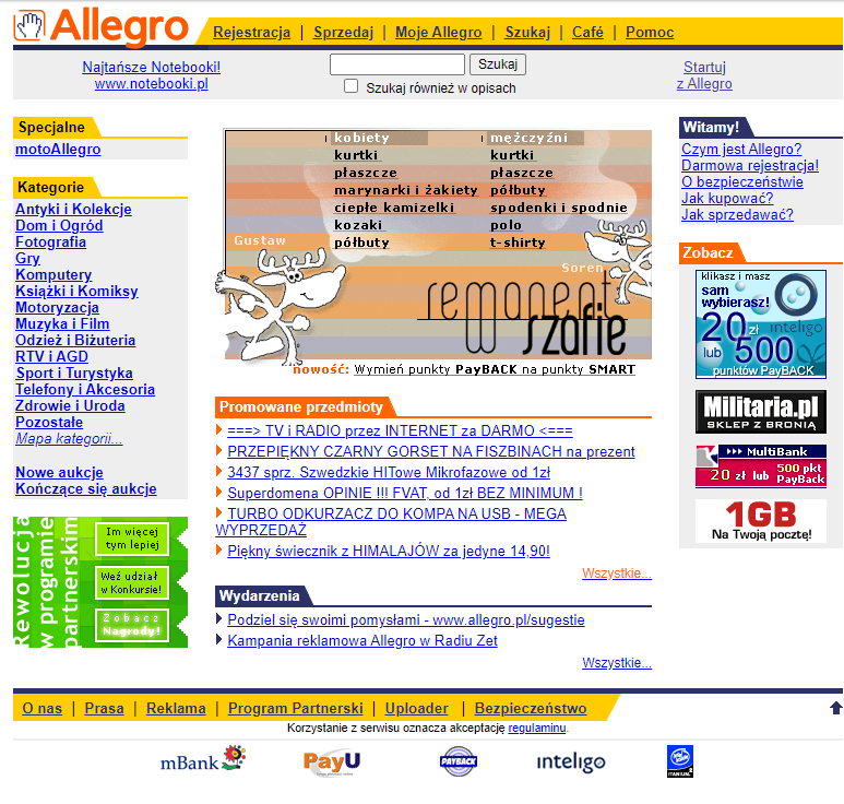 witryna Allegro w 2004 roku marketplace 