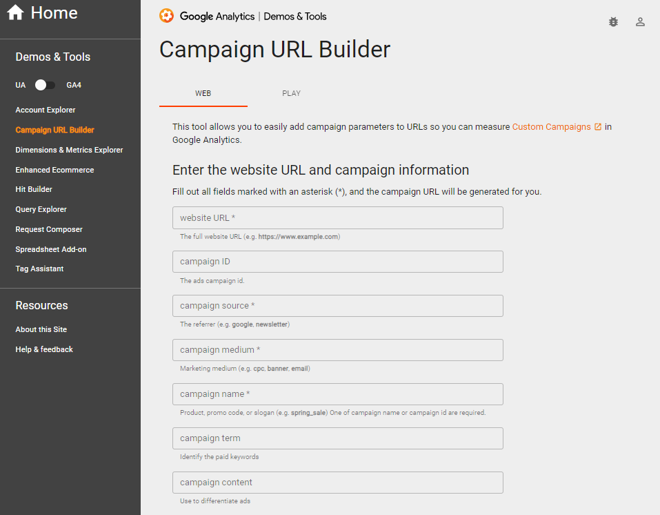 campain url builder - przykład narzędzia do tworzenia linków UTM