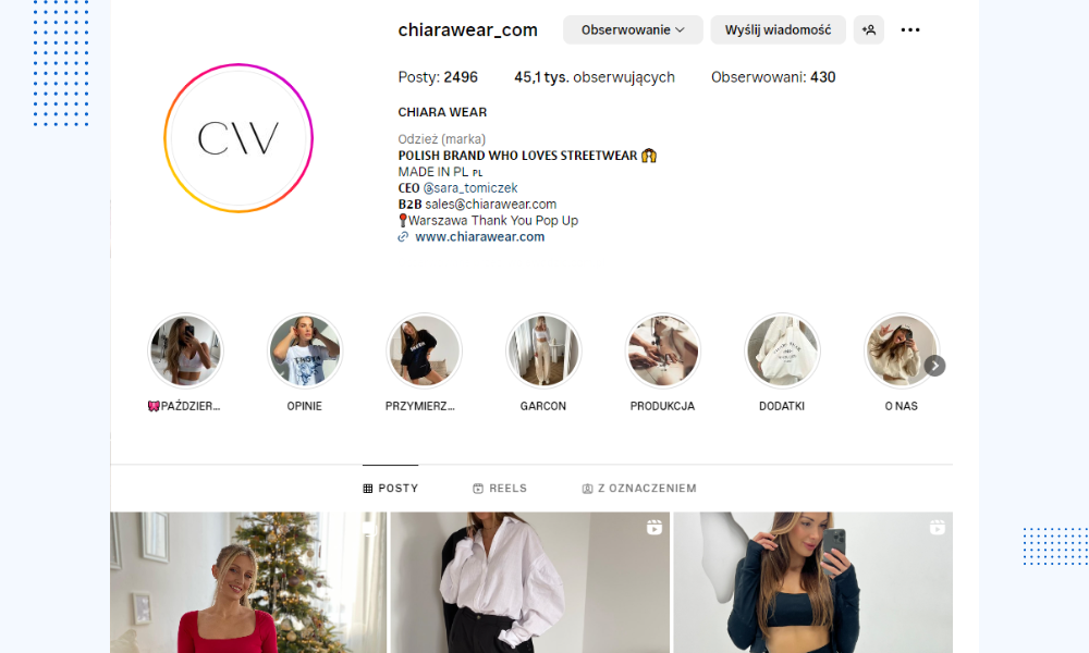 Profil na Instagramie Chiarawear