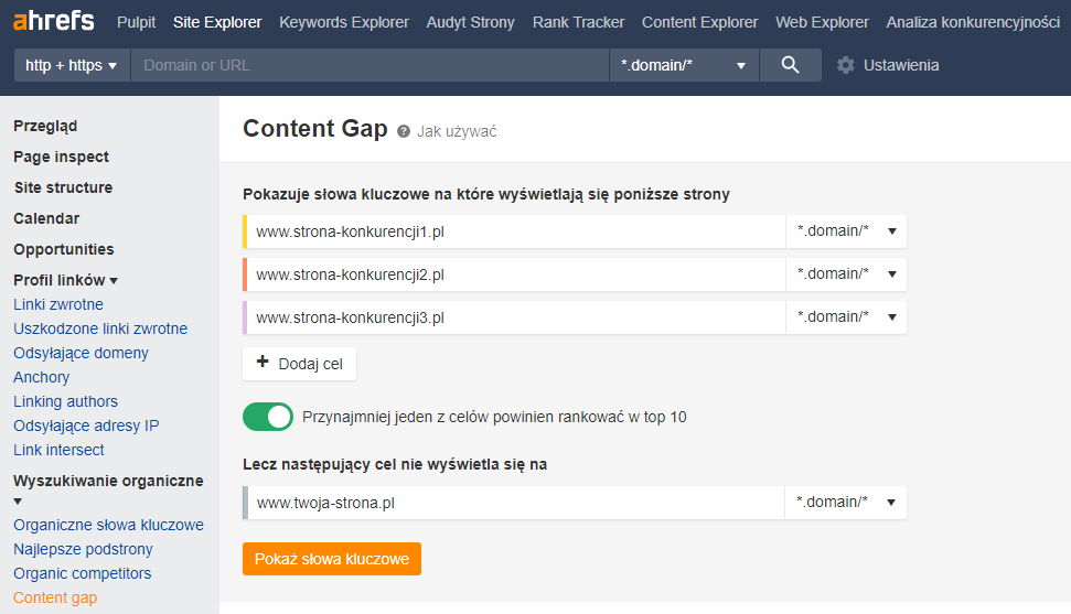 ahrefs analiza content gap