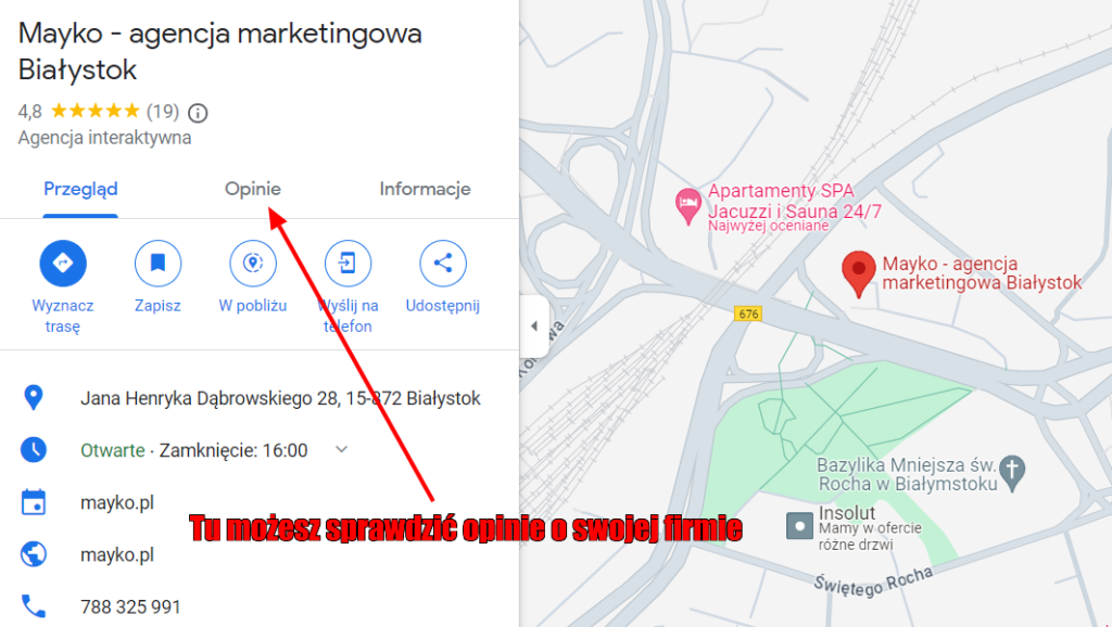 opinie w wizytówce Google 