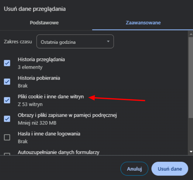 Google Chrome - usuwanie cookies 