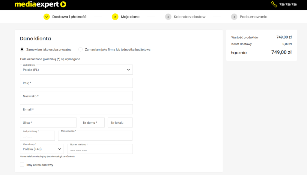 skrócone formularze w ścieżce zakupowej