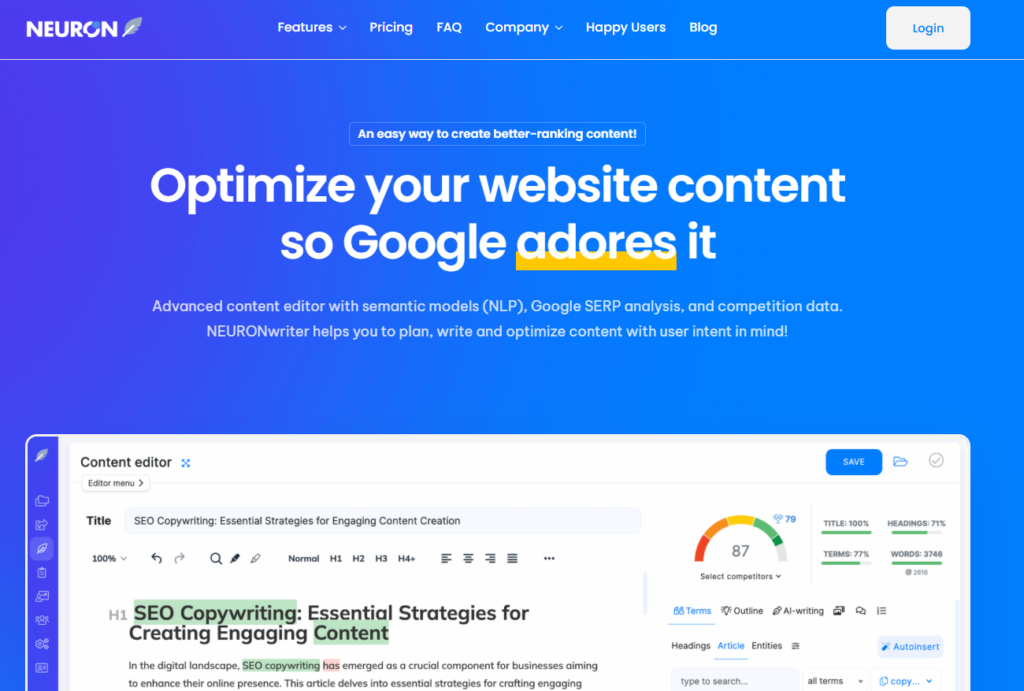 NeuronWriter - optymalizacja tekstów pod SEO